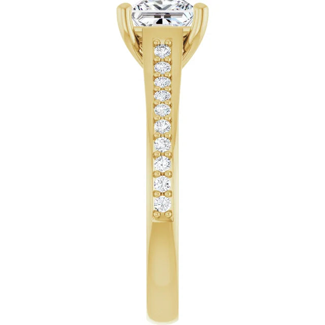 assented Shank Prince Cut Lab Grown Diamond Engagement Ring  on Yellow Gold showing Shank