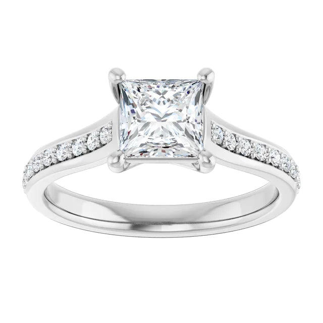 assented Shank Prince Cut Lab Grown Diamond Engagement Ring on White Gold