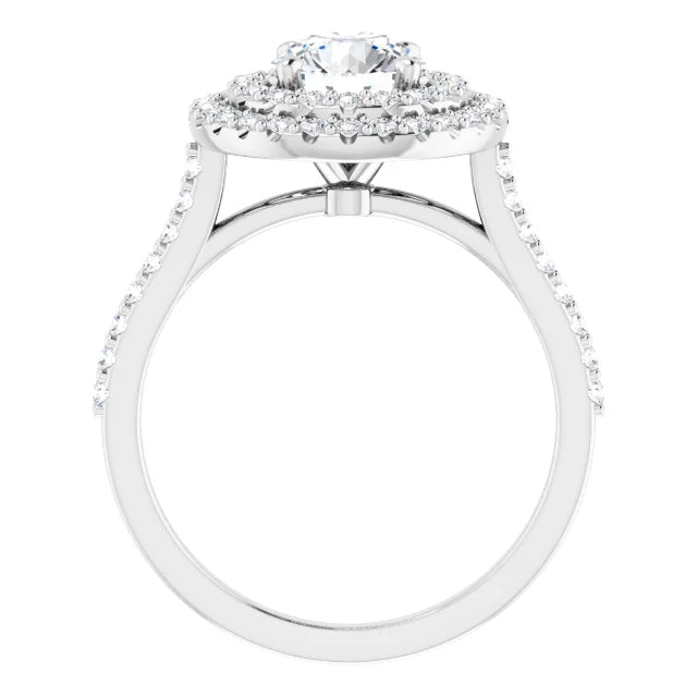 Double Halo Lab Grown Diamond Engagement Ring 14K White Gold Stand Picture 