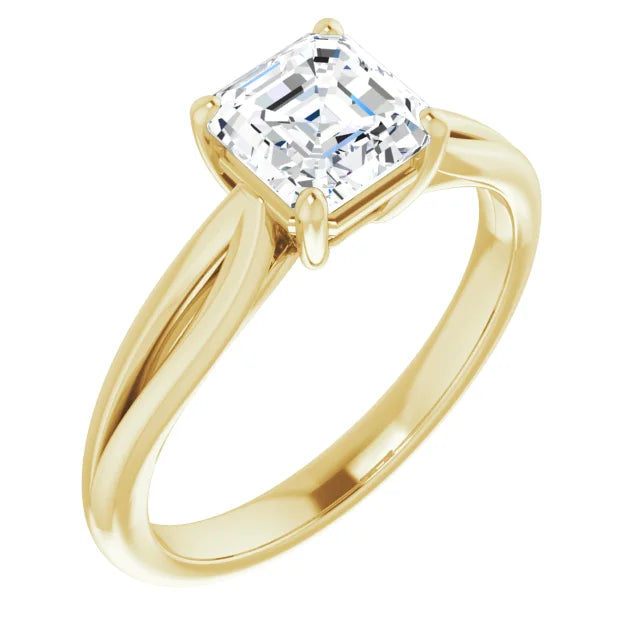 Asshcer Solitaire Diamond Engagement ring for women on yellow gold showing center stone from the side 