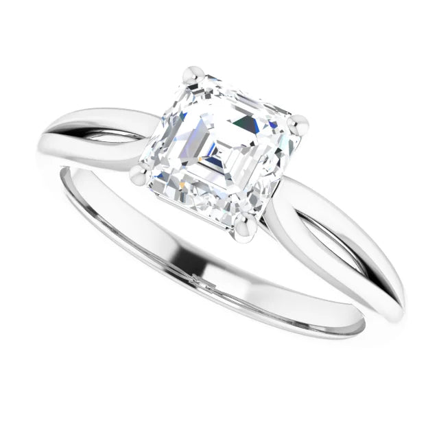 1 CT Asshcer Solitaire Diamond Engagement ring for women white gold sideway picture showing center stone