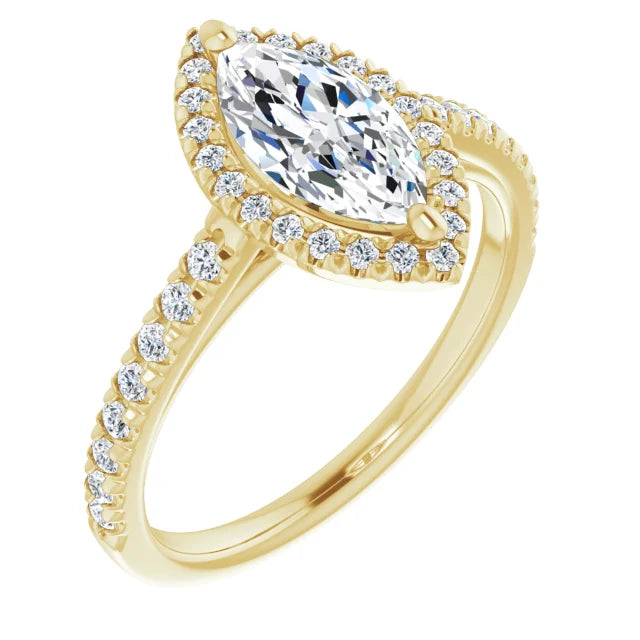 Marquise French-Diamond Engagement Ring for women on yellow gold sideway picture 