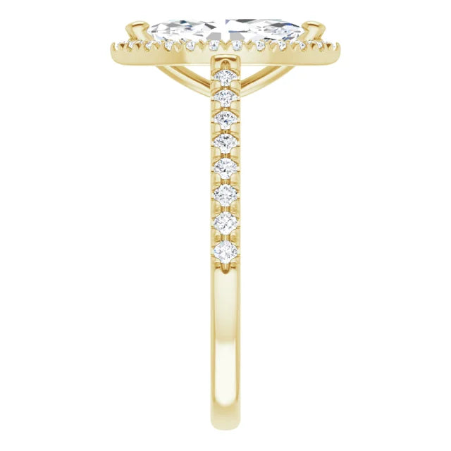 Marquise French-Diamond Engagement Ring for women on yellow gold showing shank