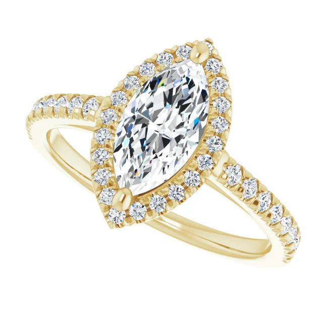 Marquise French-Diamond Engagement Ring for women on yellow gold showing center stone