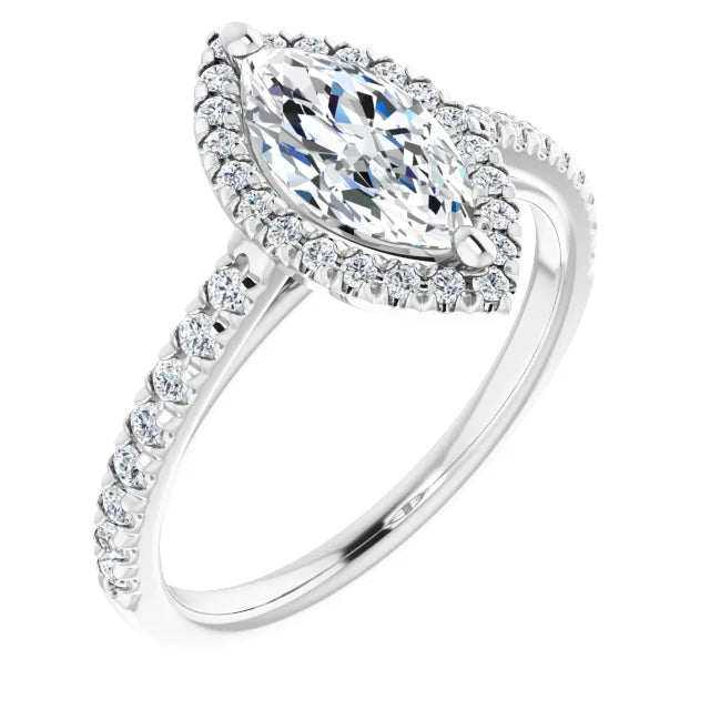 Marquise French-Diamond Engagement Ring for women on white gold sideway picture