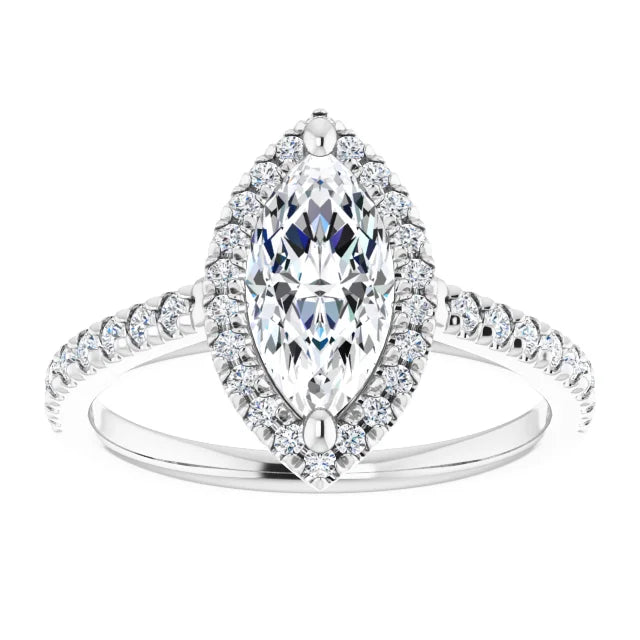 Marquise French-Diamond Engagement Ring for women on white gold