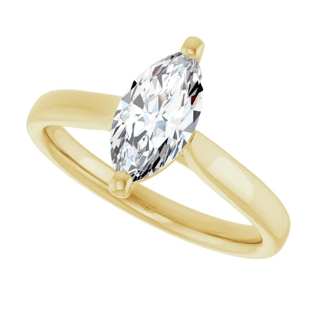 1 CT  Marquise Cut Diamond Engagement Ring on yellow gold sideway picture showing center stone 