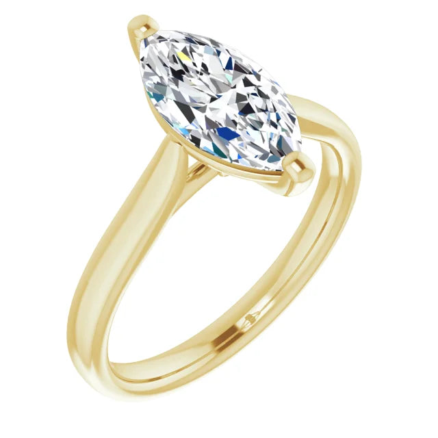 2 CT  Marquise Cut Diamond Engagement Ring on yellow gold showing center stone