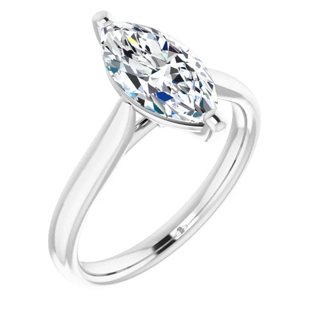 1 Ct  Marquise Cut Diamond Engagement Ring on white gold side picture showing center stone 