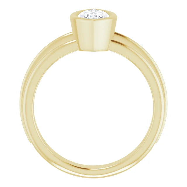 Bezel Set Marquise Cut Diamond Solitaire Engagement Ring for women on yellow gold showing under gallery 