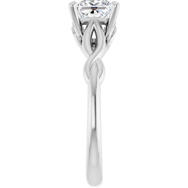 1 CT Twisted Shank Princess Cut lab grown Diamond Engagement Ring on white gold showing shank