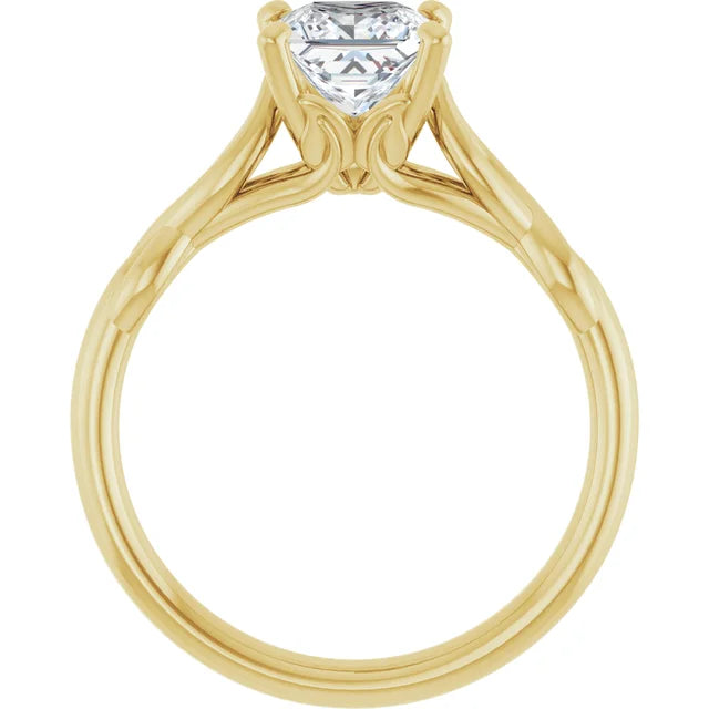 1 CT Twisted Shank Princess Cut lab grown Diamond Engagement Ring on Yellow Gold showing under gallery 