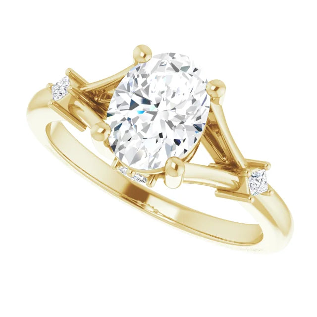 14K Gold 1 CT Lab Created Oval Diamond Engagement Ring on yellow gold