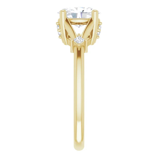 14K Gold 1 CT Lab Created Oval Diamond Engagement Ring yellow show diamond on the shank