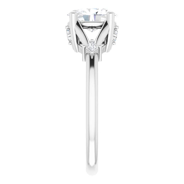 14K Gold 1 CT Lab Created Oval Diamond Engagement Ring on white gold showing diamond on shank 