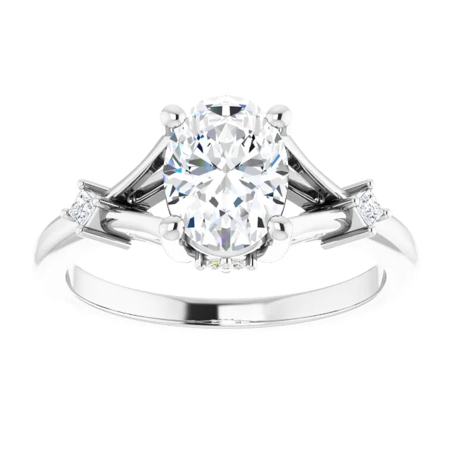 14K Gold 1 CT Lab Created Oval Diamond Engagement Ring on white gold 