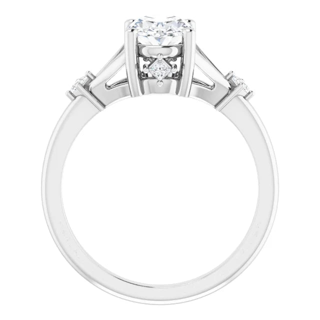 14K Gold 1 CT Lab Created Oval Diamond Engagement Ring on white gold showing under gallery diamond 