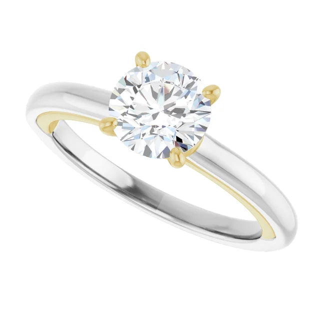 Multi Color Lab Grown Solitaire Diamond Engagement Ring 14K White / Yellow Showing Center Stone