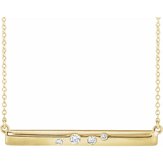 Natural Diamond Bar Necklace on Yellow Gold