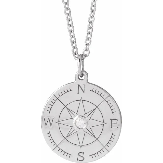 .015 CT Natural Diamond Compass Necklace