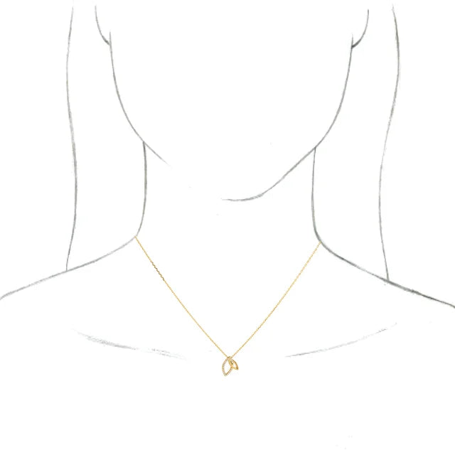 a picture for a model wearing Natural Diamond Double Leaf Necklace on yellow gold