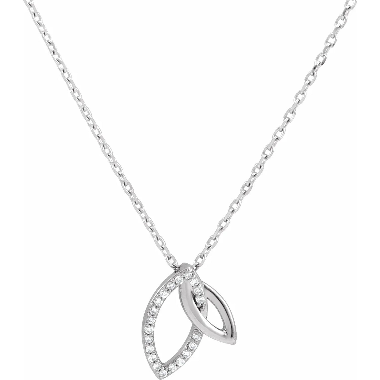 Natural Diamond Double Leaf Necklace on white gold