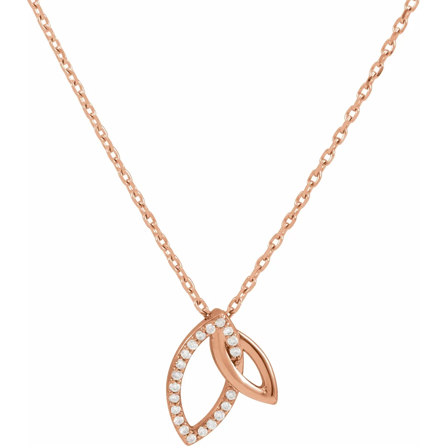 Natural Diamond Double Leaf Necklace on Rose Gold