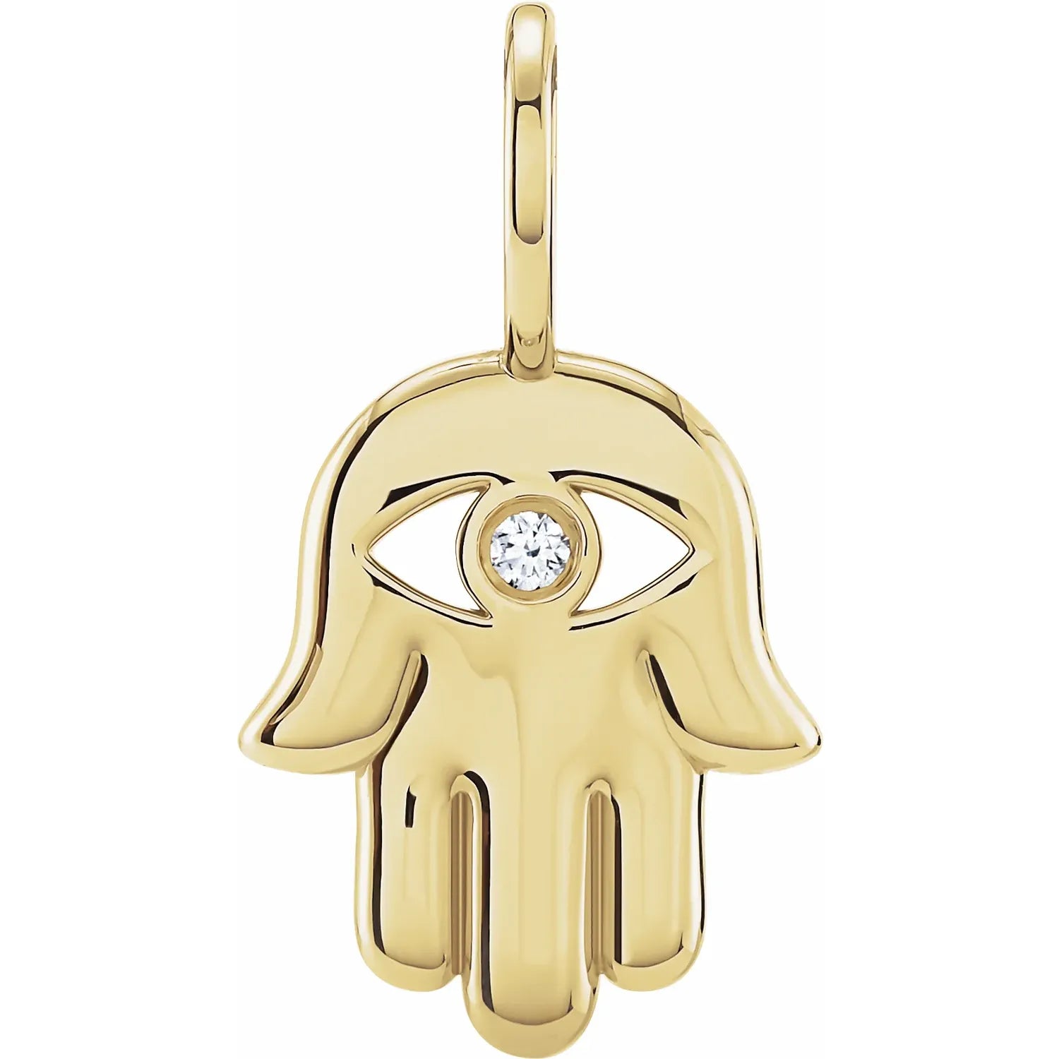 .02 CT Natural Diamond Hamsa Hand Charm/Pendant yellow Gold