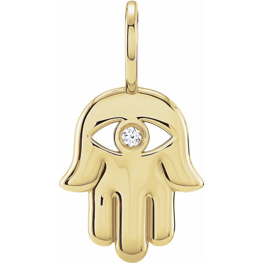 .02 CT Natural Diamond Hamsa Hand Charm/Pendant yellow Gold