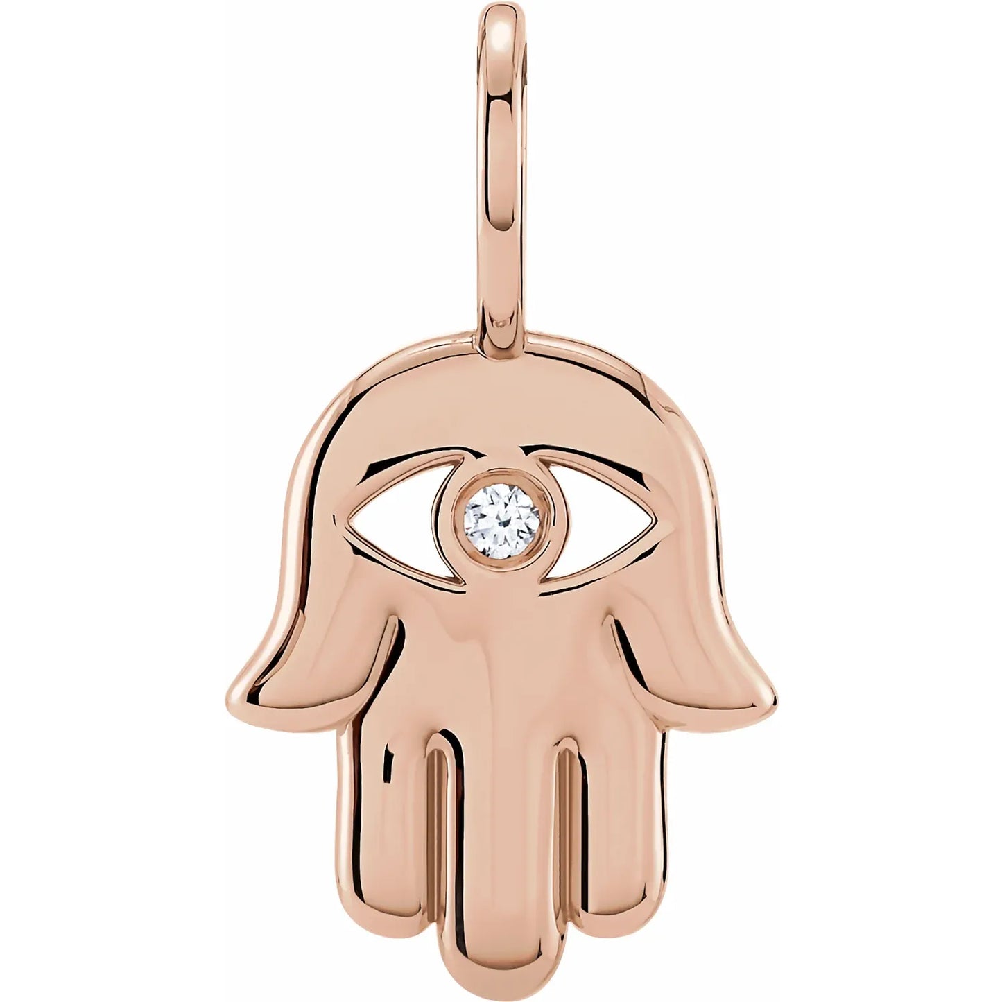 .02 CT Natural Diamond Hamsa Hand Charm/Pendant Rose Gold