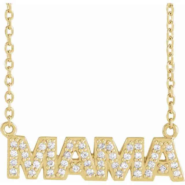 Natural Diamond Mama Necklace on yellow gold