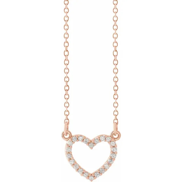 Natural Diamond Petite Heart Necklace on rose gold 