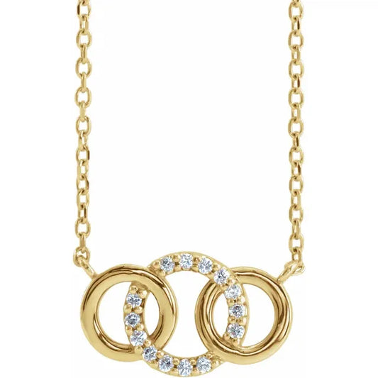 Natural Diamond Interlocking Circle Necklace on yellow gold