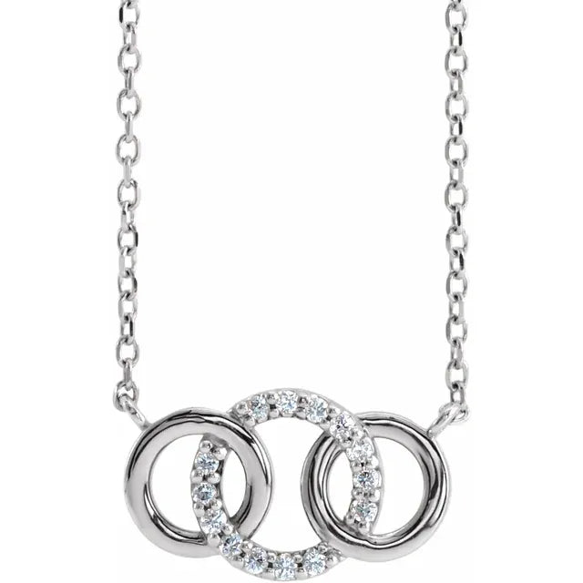 Natural Diamond Interlocking Circle Necklace on white gold 