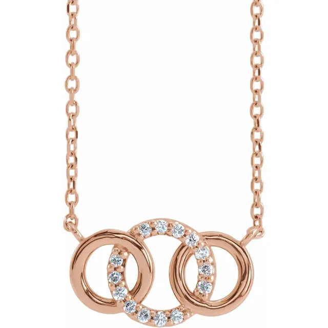 Natural Diamond Interlocking Circle Necklace on Rose Gold