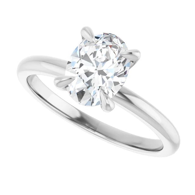 Oval Diamond Engagement Ring white gold sideway picture showing center stone 