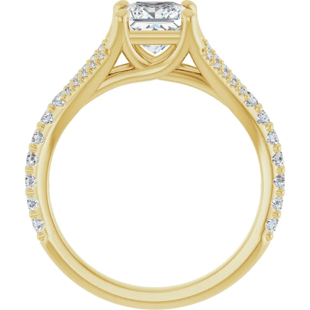 Split Assented Shank Princess Cut Lab Grown Diamond Engagement Ring on Yellow Gold Showing Under gallery 