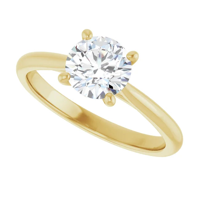 1 Carat lab grown round diamond engagement ring 14K Yellow Gold side Picture 