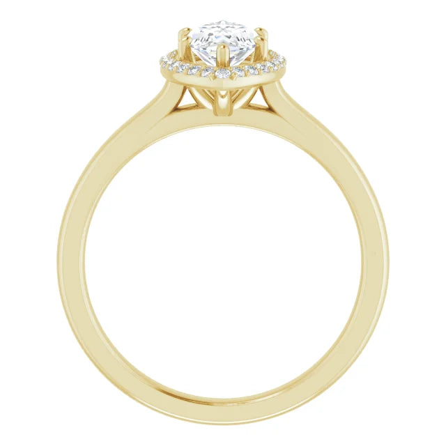 1 CT halo style pear shaped solitaire engagement ring for women on yellow gold showing under gallery 