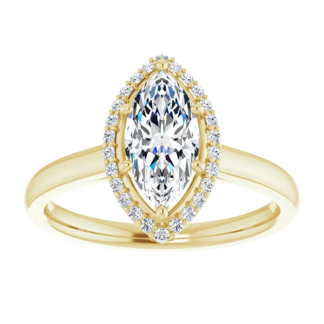 1 CT halo style pear shaped solitaire engagement ring for women yellow gold showing center stone 