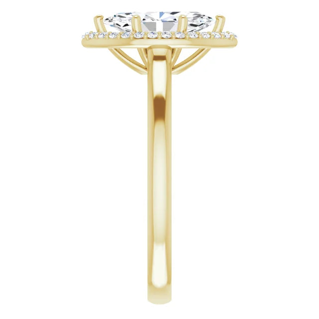 1 CT halo style pear shaped solitaire engagement ring for women yellow gold showing shank