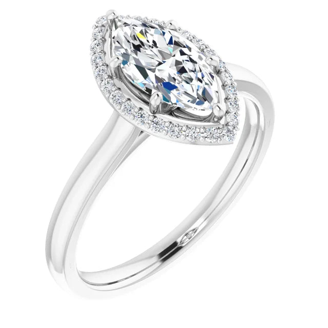 1 CT halo style pear shaped solitaire engagement ring for women on White gold side way picture showing stones 