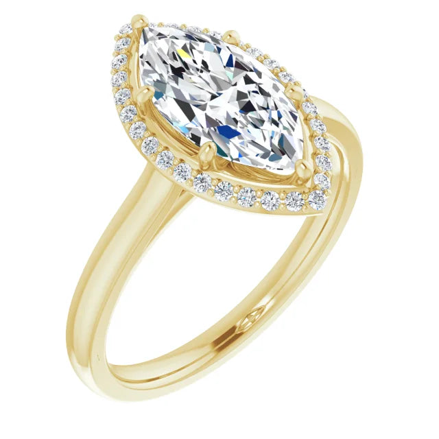 2 CTW halo style pear shaped solitaire engagement ring for women on yellow gold 