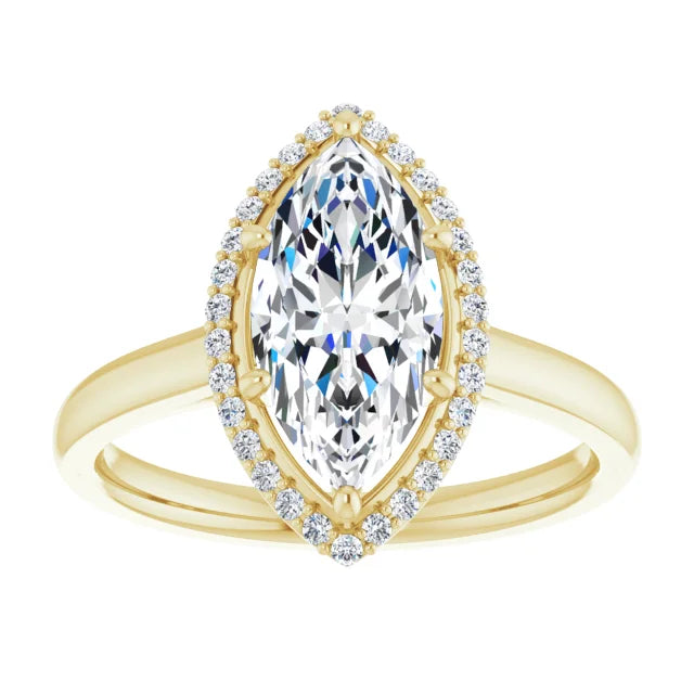 2 CTW halo style pear shaped solitaire engagement ring for women yellow gold showing center stone 