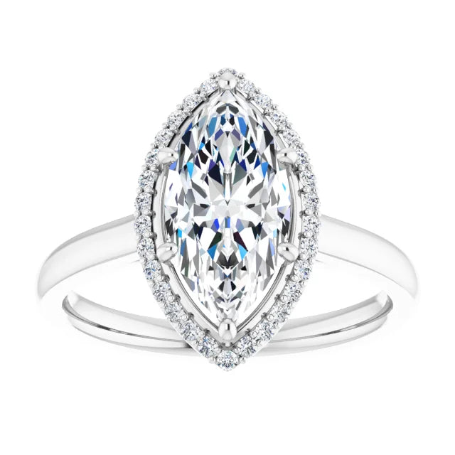 2 CT halo style pear shaped solitaire engagement ring for women white gold showing center stone 