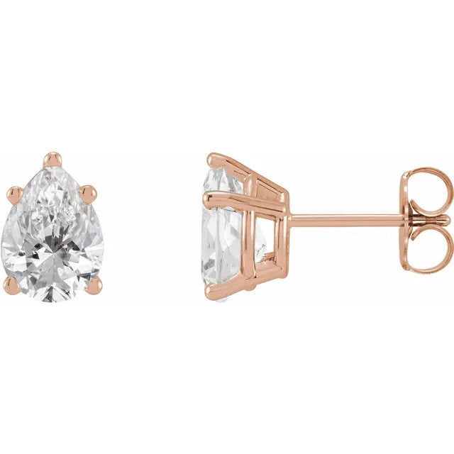 1 CT Pear shape Lab Grown Diamond studs Rose Gold