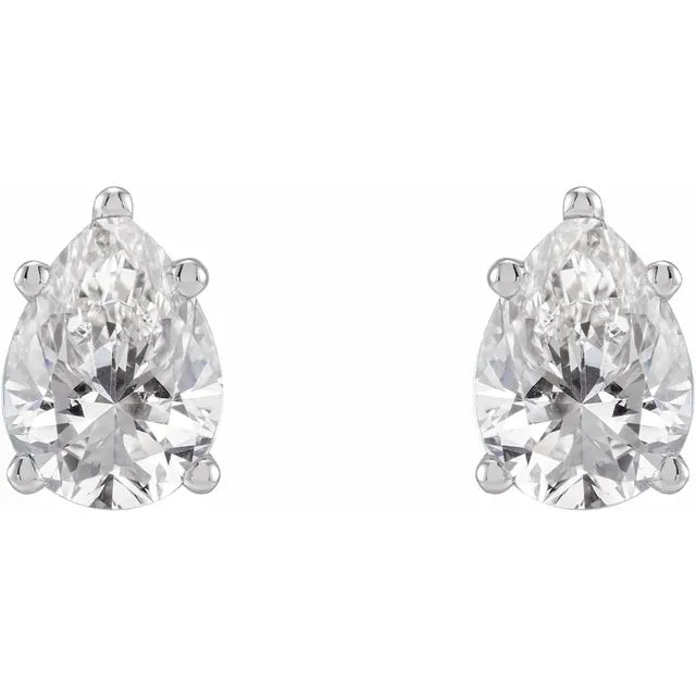 1 CT Pear shape Lab Grown Diamond studs White gold showing pear stone 