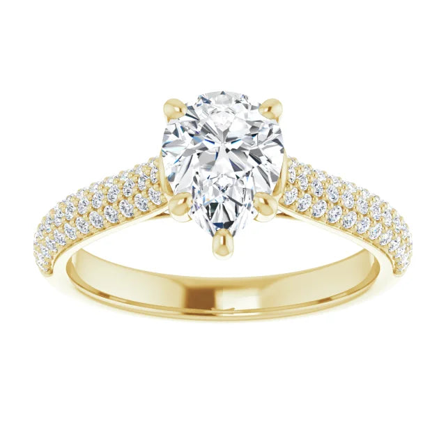 Pear Shape Diamond engagement Ring for women yellow gold 1 CTW