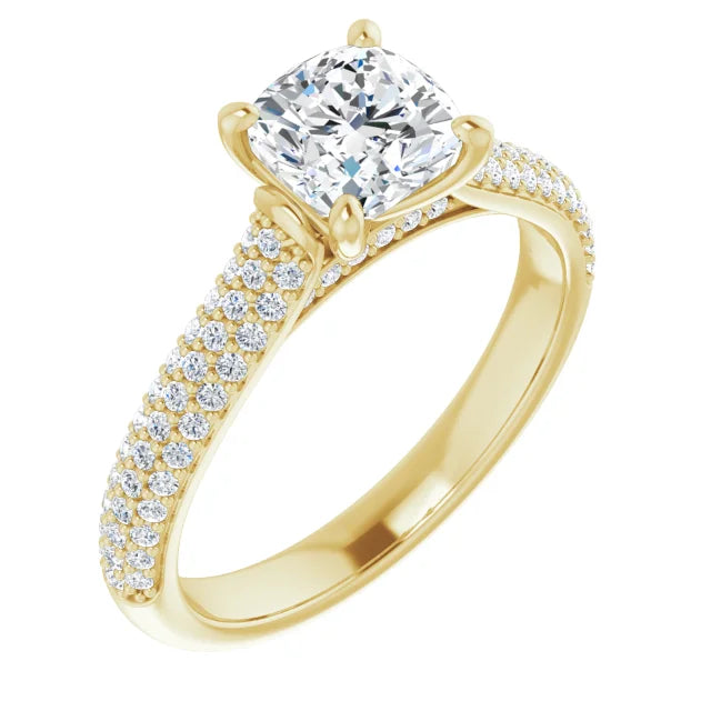 1 CT Cushion Cut Diamond Engagement Ring for Women yellow gold sideway picture 