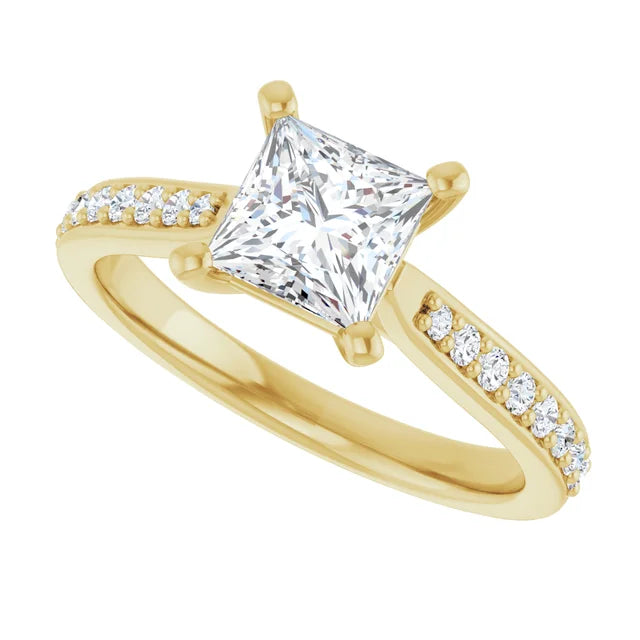 Princess Cut Assented lab Grown Diamond Engagement Ring yellow gold side picture 